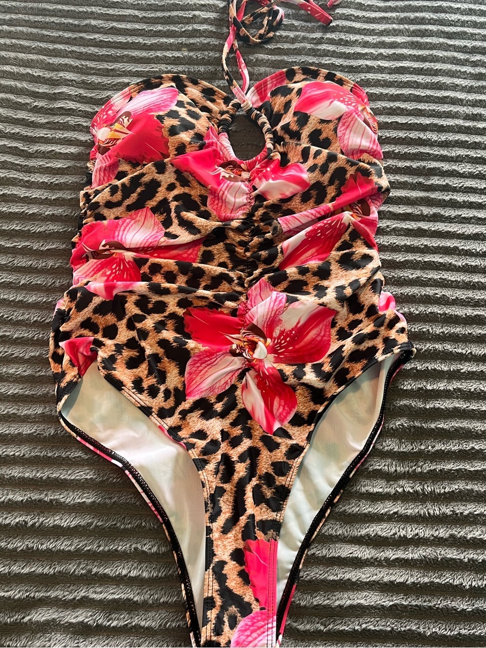 New leopard and floral all ruched swimsuit.
